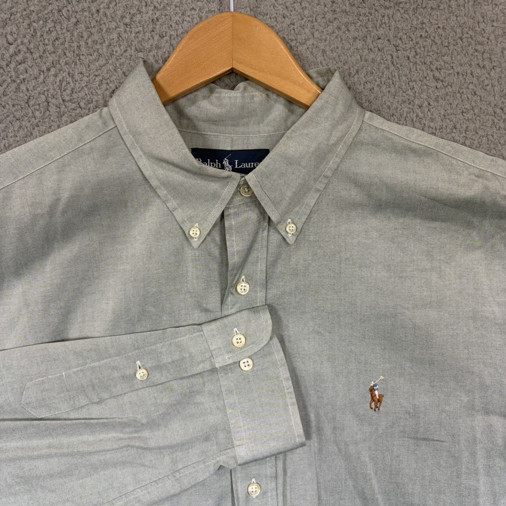 Polo Ralph Lauren Mens Shirt 17.5 XL Gray Green Classic Fit Button Down L/S